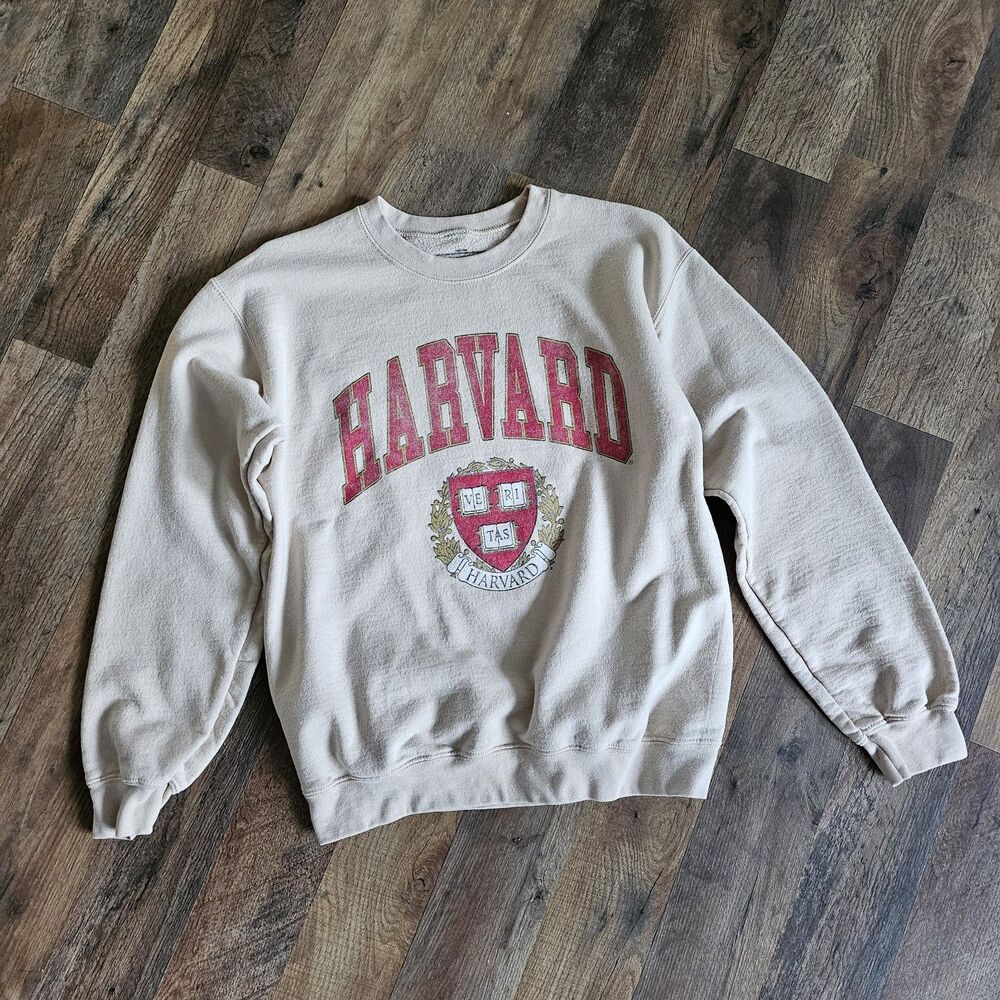 Harvard University Distressed Crewneck Sweatshirt Oatmeal WOMEN'S S
